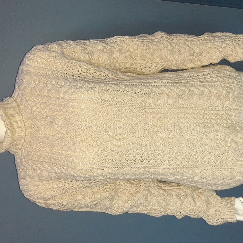Vintage Chunky Cable Knit Ivory Fisherman Turtleneck Sweater